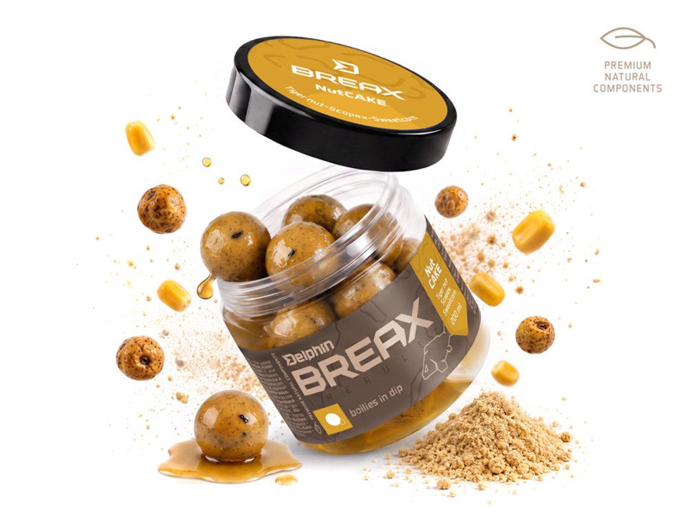 Delphin Boilies v dipu BreaX/NutCAKE Tygří ořech-Scopex-Kukuřice 200ml - 24mm