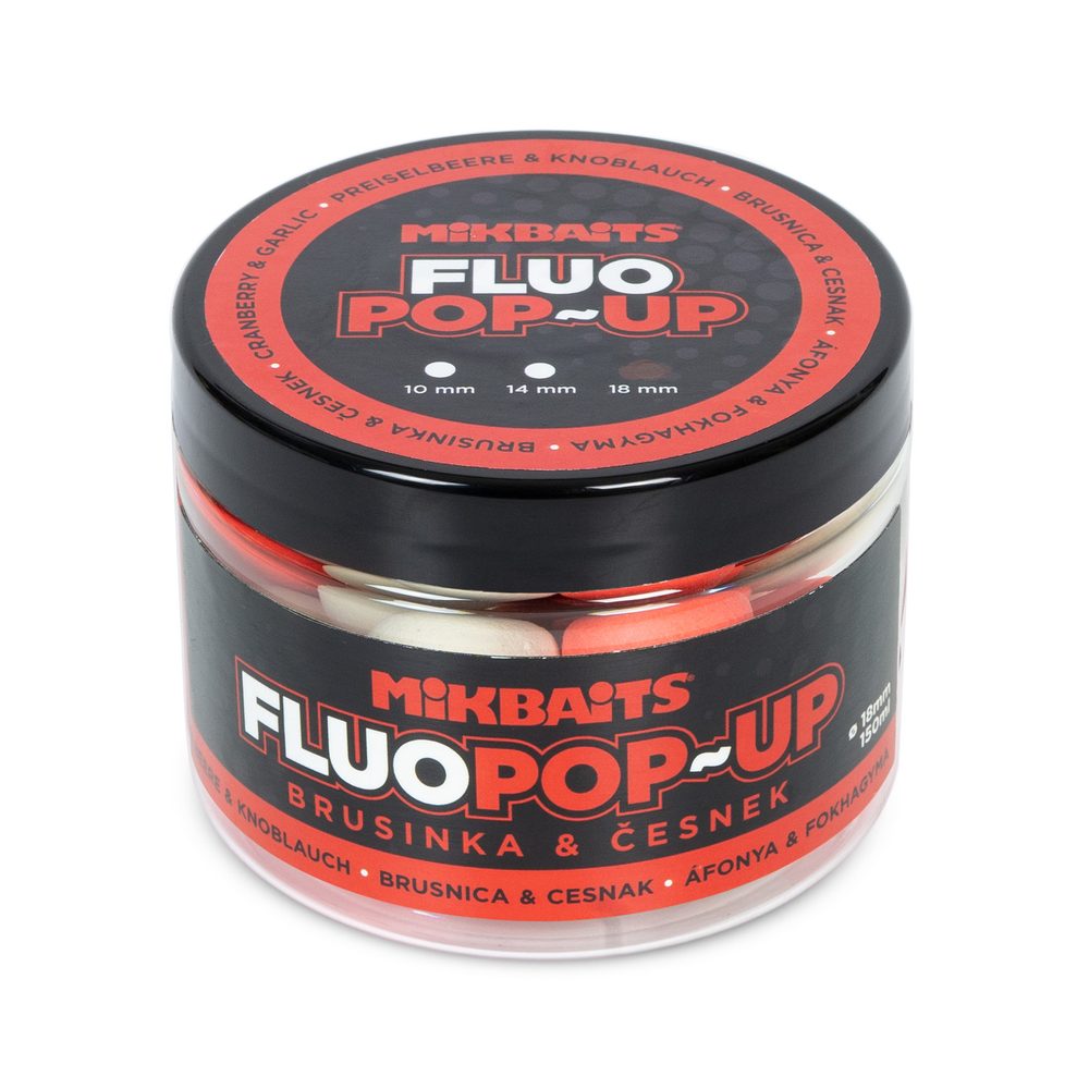 E-shop Mikbaits Plovoucí fluo boilie 18mm 150ml - Brusinka a Česnek,Mikbaits Plovoucí fluo boilie 18mm 150ml - Brusinka a Česnek