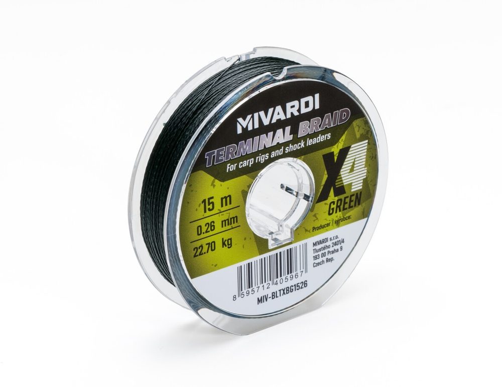 E-shop Mivardi Šňůra Terminal X4 braid green 15m - 0,10mm,Mivardi Šňůra Terminal X4 braid green 15m - 0,10mm