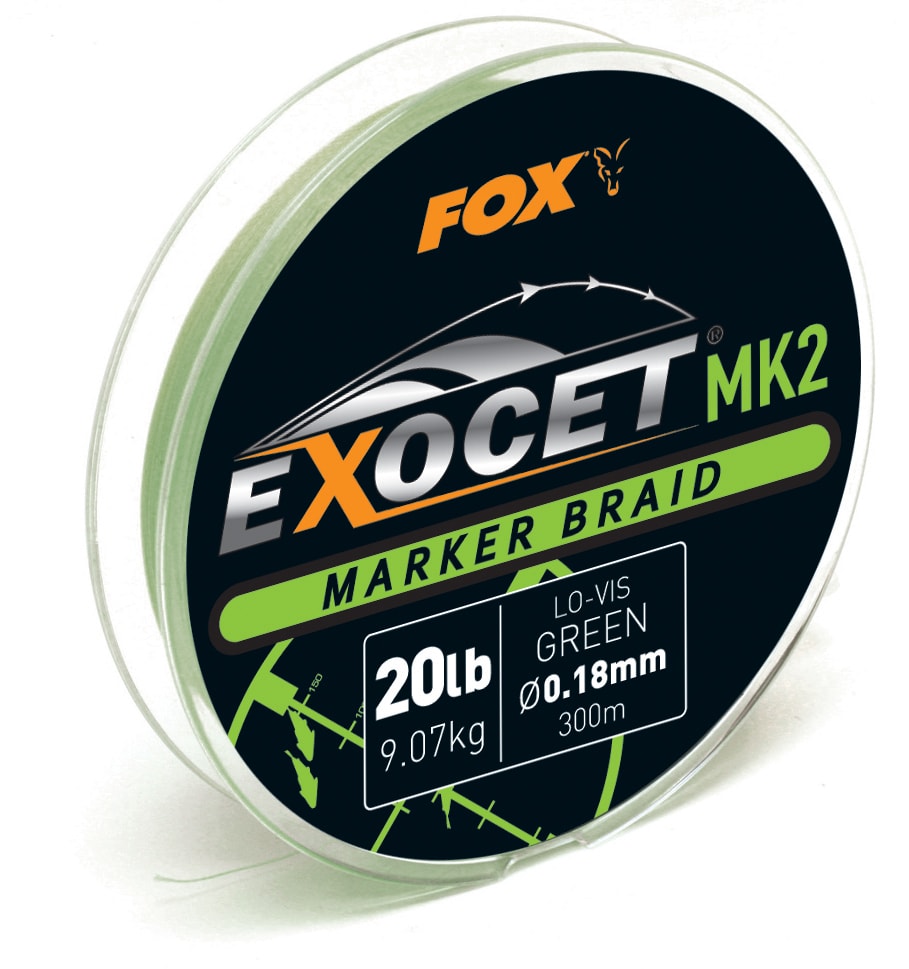 Fotografie Fox Šňůra Exocet MK2 Marker Braid Green 0,18mm 20lb 300m