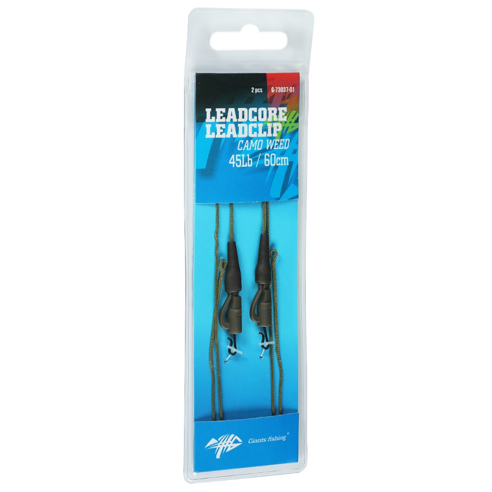 Fotografie Giants fishing Montáž s olověnou šňůrkou Leadcore 45Lb Leadclip (2ks) 60cm - Camo Weed