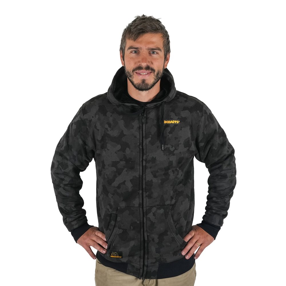 E-shop Mikbaits rybářská bunda se zipem Black Camou Sherpa černá - 4XL,Mikbaits rybářská bunda se zipem Black Camou Sherpa černá - 4XL
