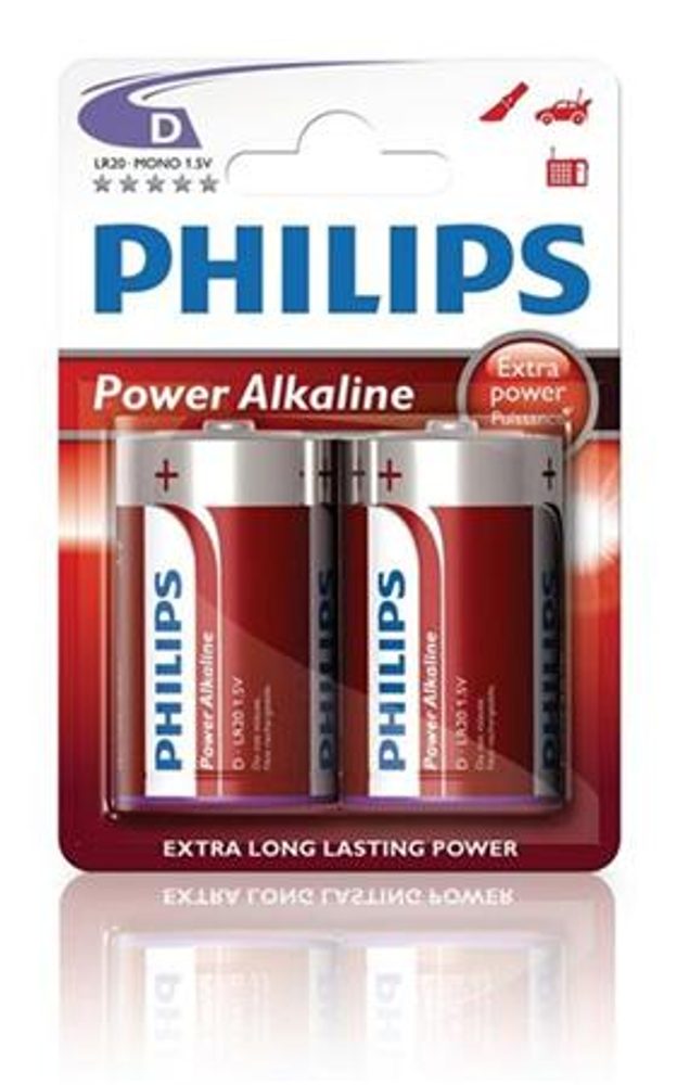 Fotografie Philips alkalická baterie Power Alkaline D2 2ks blistr