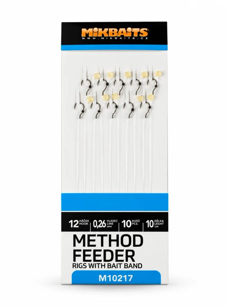 Mikbaits Method Feeder fluorocarbonové návazce s elastickým kroužkem 10ks,Mikbaits Method Feeder flu...
