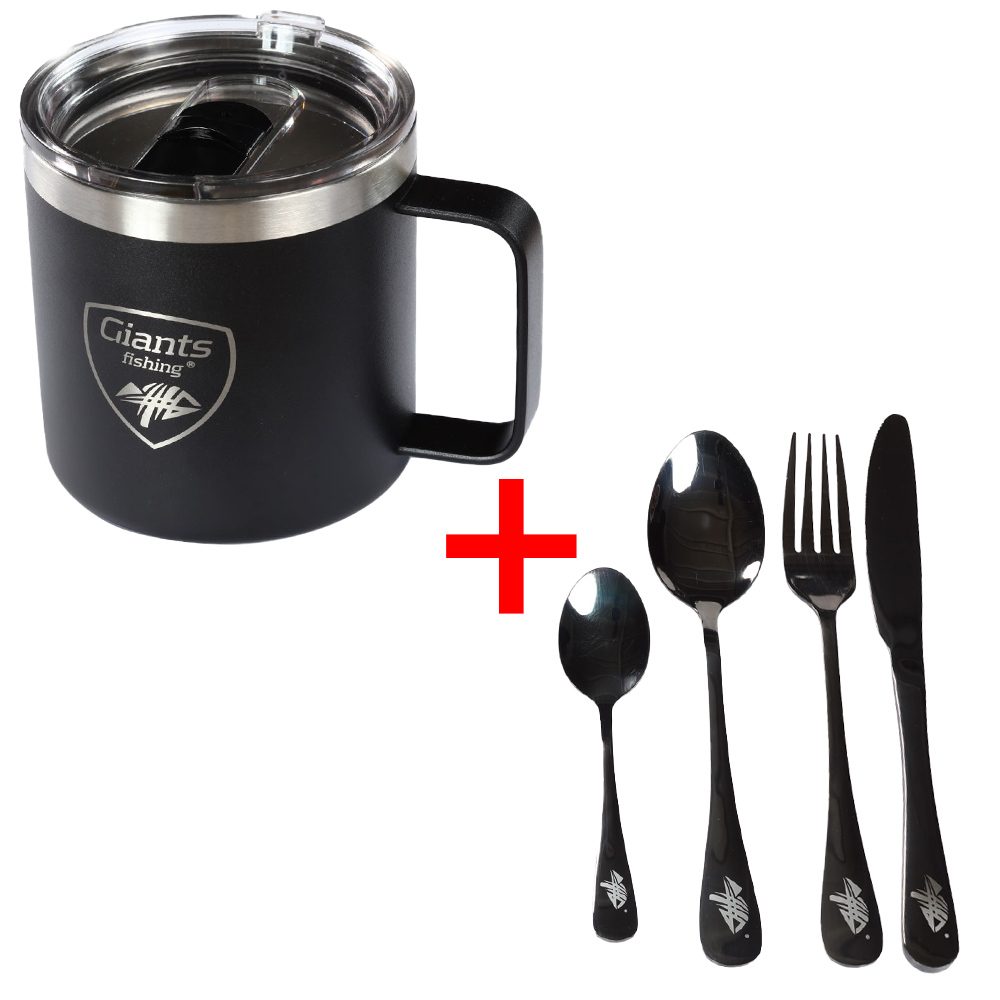 E-shop Giants fishing Akční set Nerezový thermo hrnek 400ml + Sada nerezových příborů,Giants fishing Akční set Nerezový thermo hrnek 400ml + Sada nerezových
