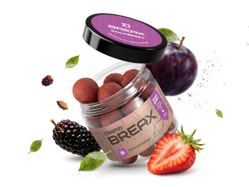 Delphin Vyvážené boilies BreaX/SweetBERRY Moruše-Jahoda-Švestka 100g,Delphin Vyvážené boilies BreaX/...
