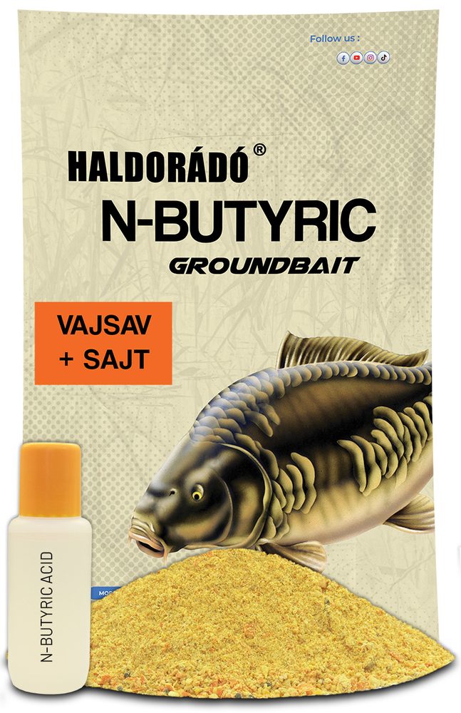 E-shop Haldorádó Vnadící směs N-Butyric Groundbait 800g + 50ml Aroma - Kyselina máslová/Sýr,Haldorádó Vnadící směs N-Butyric Groundbait 800g + 50ml Aroma - K
