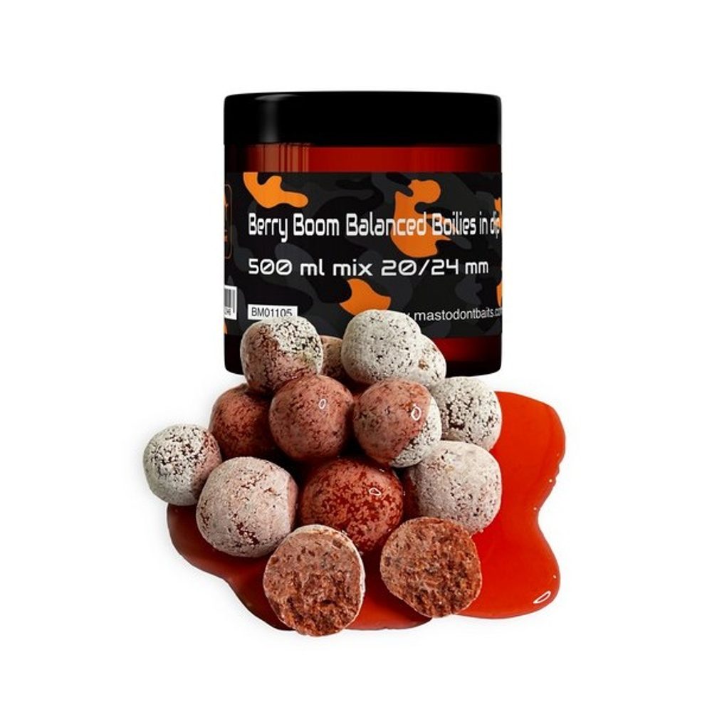 Fotografie Mastodont Baits Boilies Balanced Boilies in dip mix 20/24mm 500ml - Berry Boom