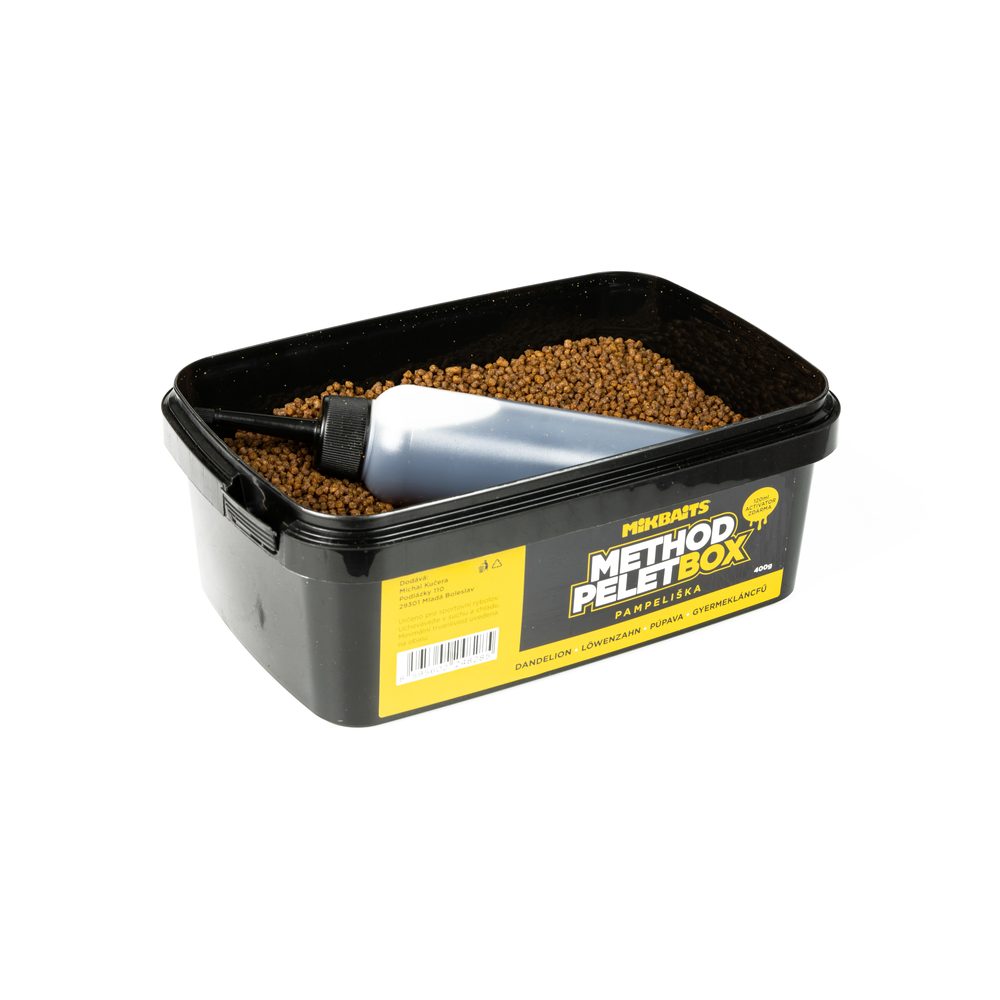 Fotografie Mikbaits Method pelet box 400g + 120ml Activator - Pampeliška