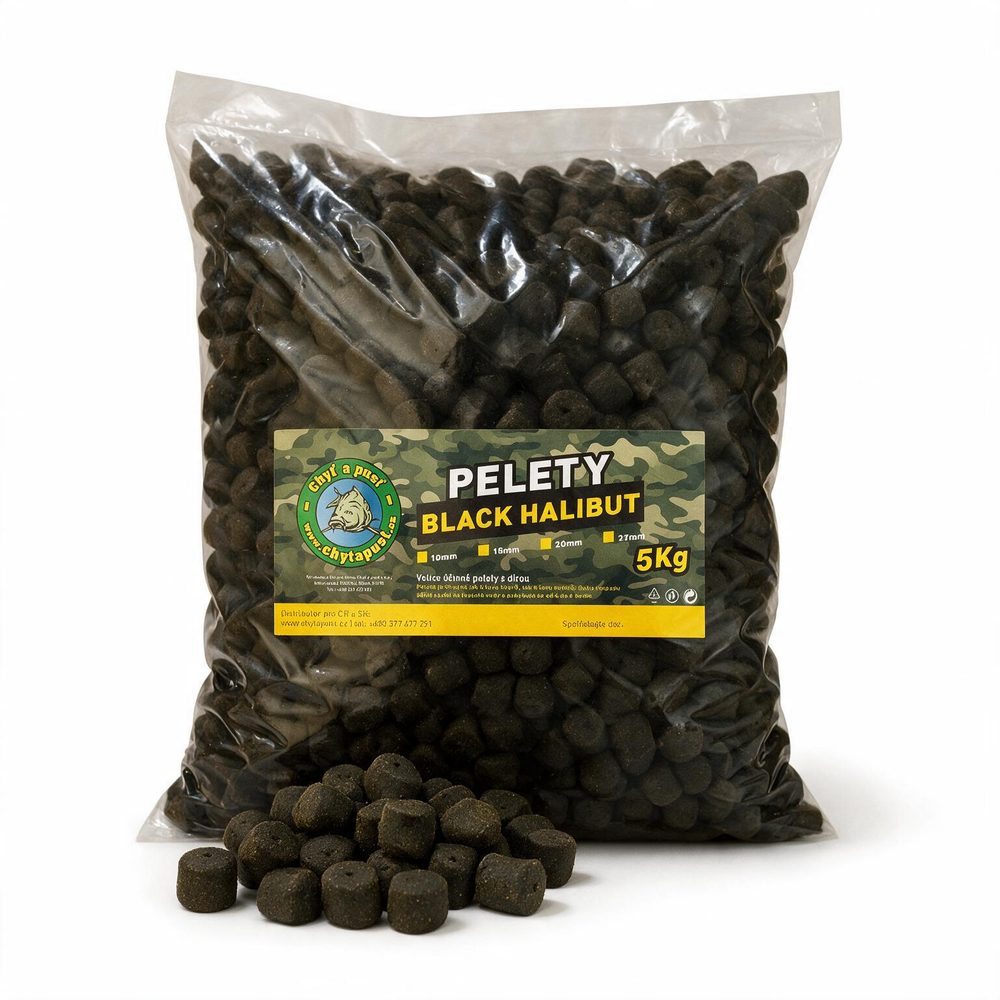 Chyť a pusť Pelety BLACK halibut 5kg - 20mm