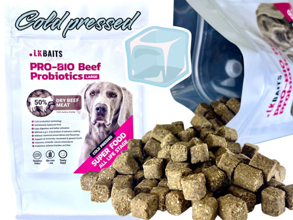 LK Baits Pet Hovězí granule PRO-BIO lisované za studena s Probiotiky 1kg - Large