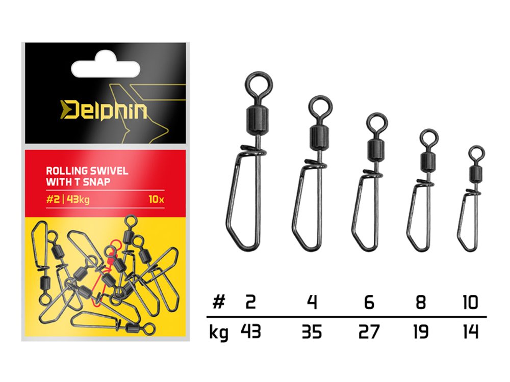 Delphin Karabinka s obratlíkem Rolling swivel with T snap 10ks - vel.10/14kg