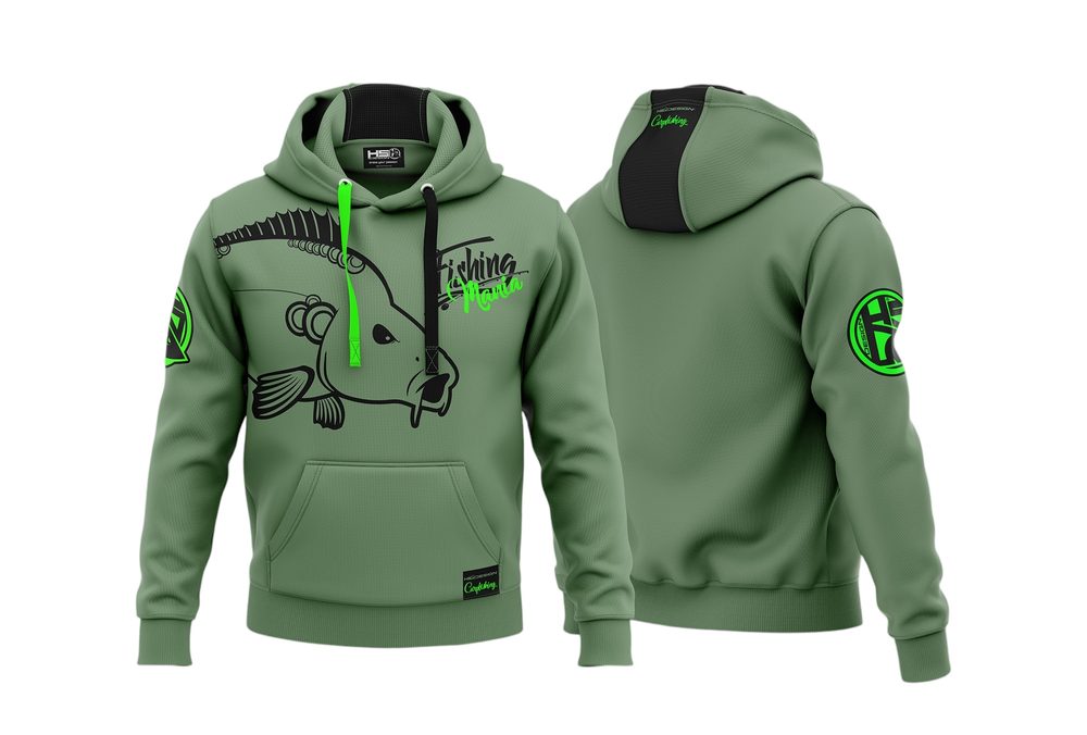 E-shop Hotspot Design Rybářská Mikina Fishing Mania zelená - 3XL,Hotspot Design Rybářská Mikina Fishing Mania zelená - 3XL