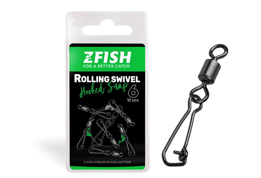 Zfish Obratlík s karabinkou Rolling Swivel & Hooked Snap 10ks - vel.6/27kg
