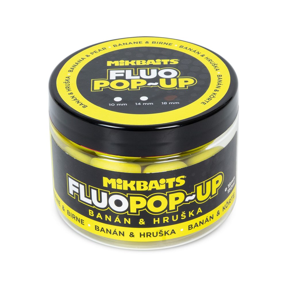 E-shop Mikbaits Plovoucí fluo boilie 18mm 150ml - Banán a Hruška,Mikbaits Plovoucí fluo boilie 18mm 150ml - Banán a Hruška