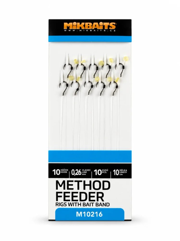 Mikbaits Method Feeder fluorocarbonové návazce s elastickým kroužkem 10ks - vel.10/10cm/0,26mm,Mikba...