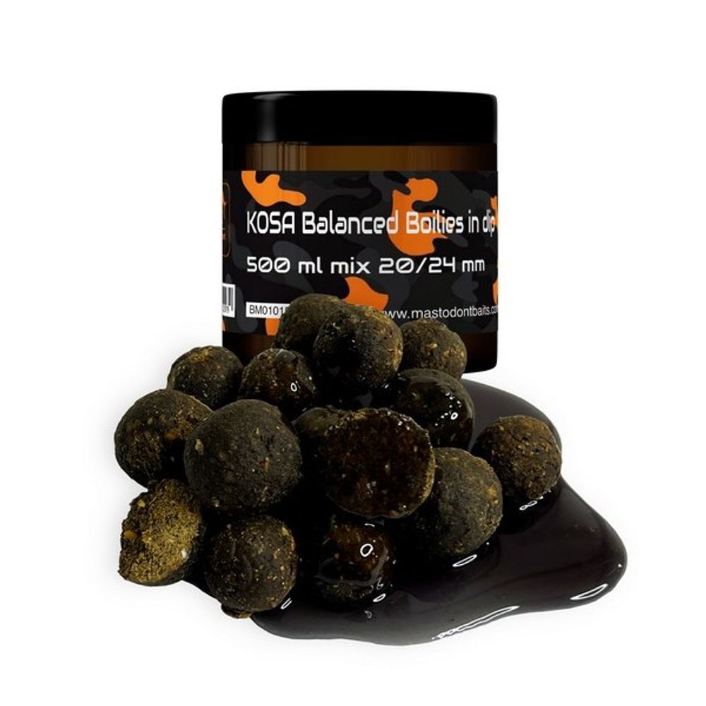 Fotografie Mastodont Baits Boilies Balanced Boilies in dip mix 20/24mm 500ml - Kosa