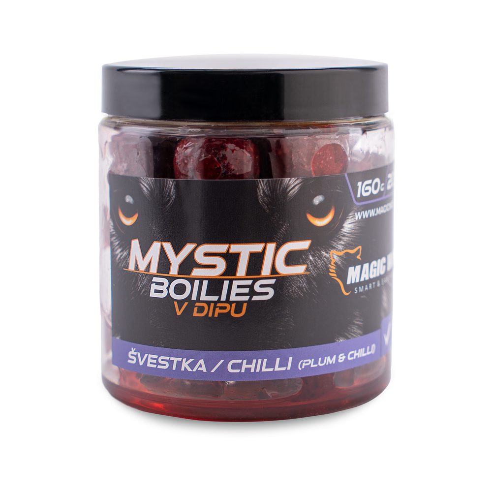 Magic Wolf Boilies v dipu Mystic 160g - Švestka / chilli 20mm