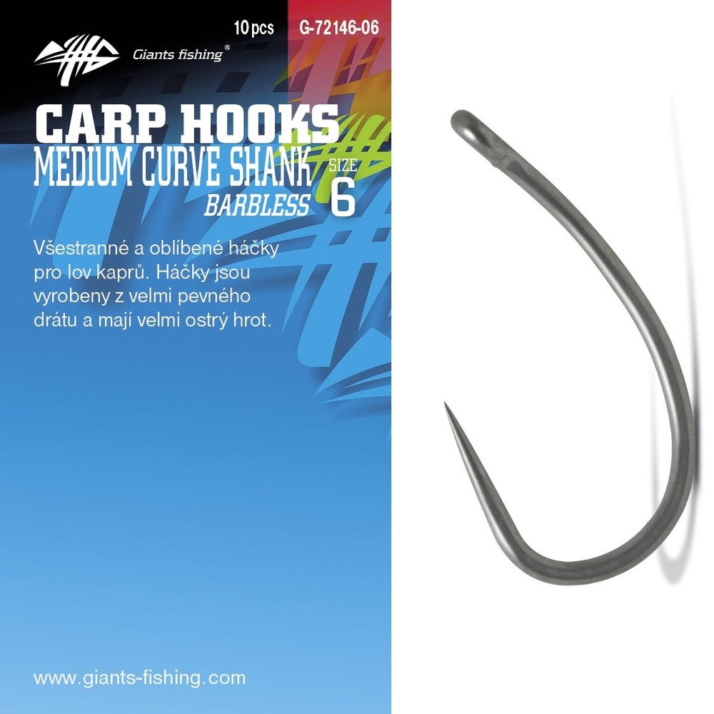 Giants Fishing Háček s očkem bez protihrotu Medium Curve Shank 10ks - vel.4,Giants Fishing Háček s očkem bez protihrotu Medium Curve Shank 10ks - vel.