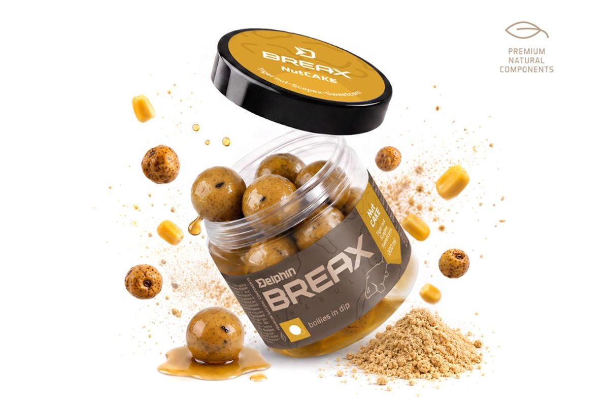 Delphin Boilies v dipe BreaX/NutCAKE Tigrí orech-Scopex-Kukurica 200ml