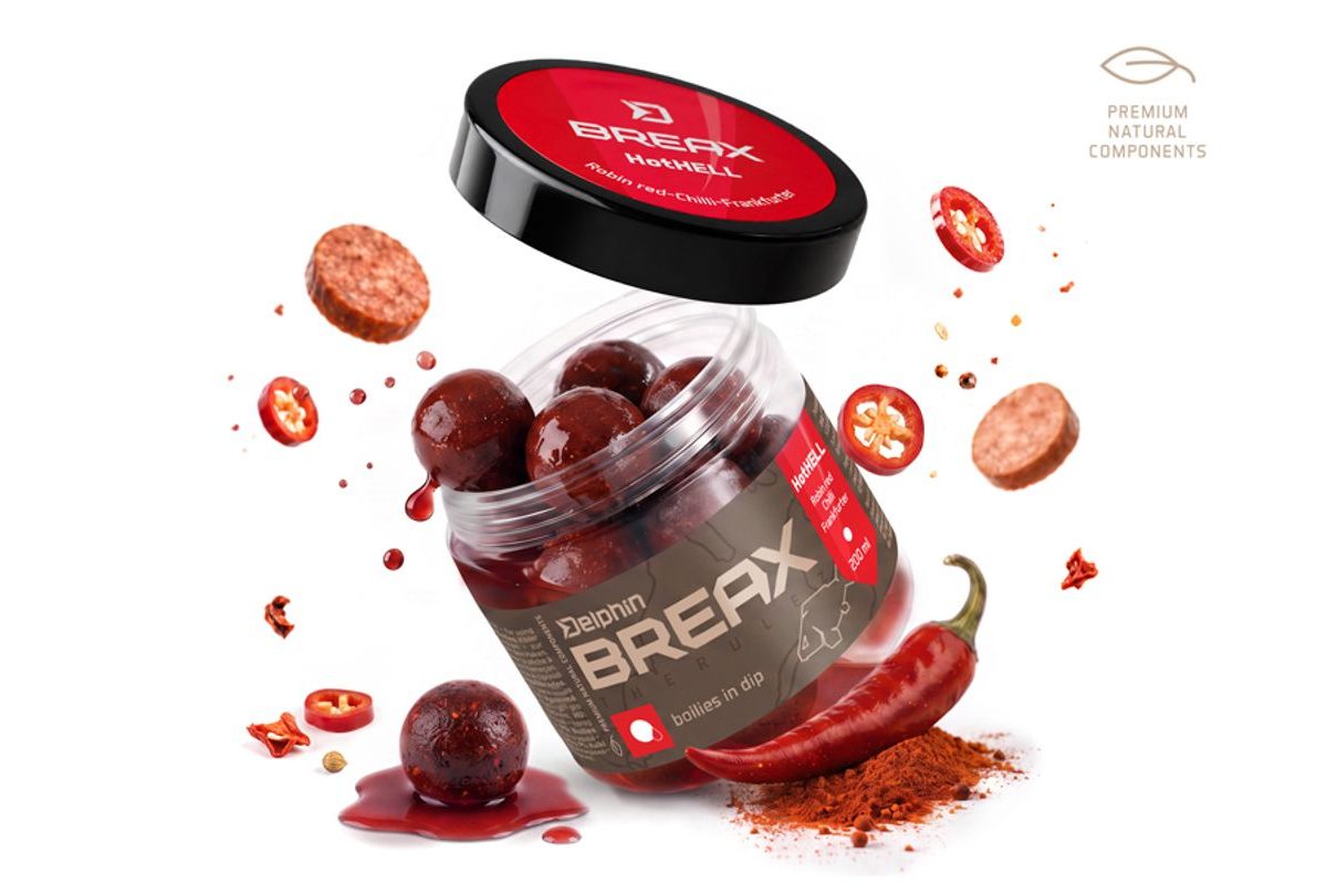 Delphin Boilies v dipe BreaX/HotHELL Robin red-Chilli-Fr.Klobása 200ml