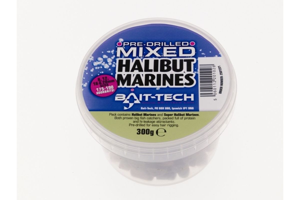 Bait-Tech Pelety Pre-Drilled Halibut Marine Hookers mixed 300g