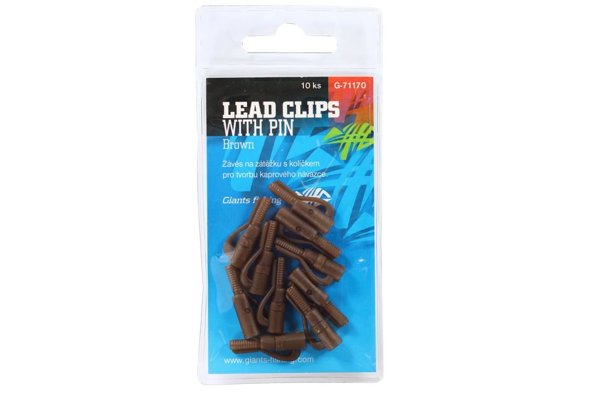 Giants Fishing Záves na bočné olovo Lead Clip with Pin Brown 10 ks