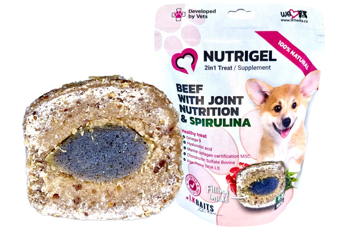 LK Baits Pet Pamlsek Nutrigel Dog Hovězí s kloubní výživou a spirulinou