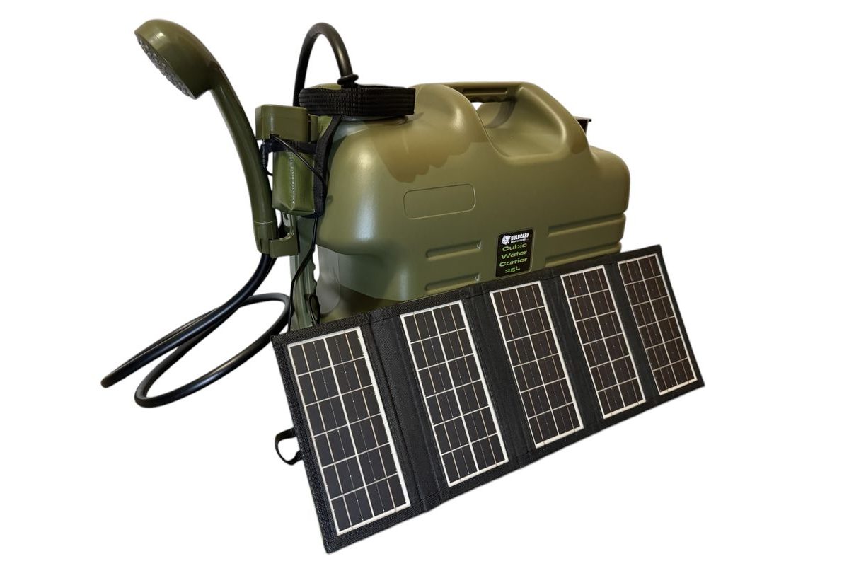 Holdcarp Set Sprcha, kanystr a solární panel Rechargeable Camping Shower 25L + Solar 10W