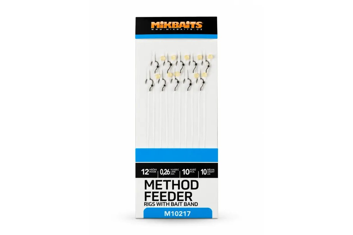 Mikbaits Method Feeder fluorocarbonové nadväzce s elastickým krúžkom 10ks