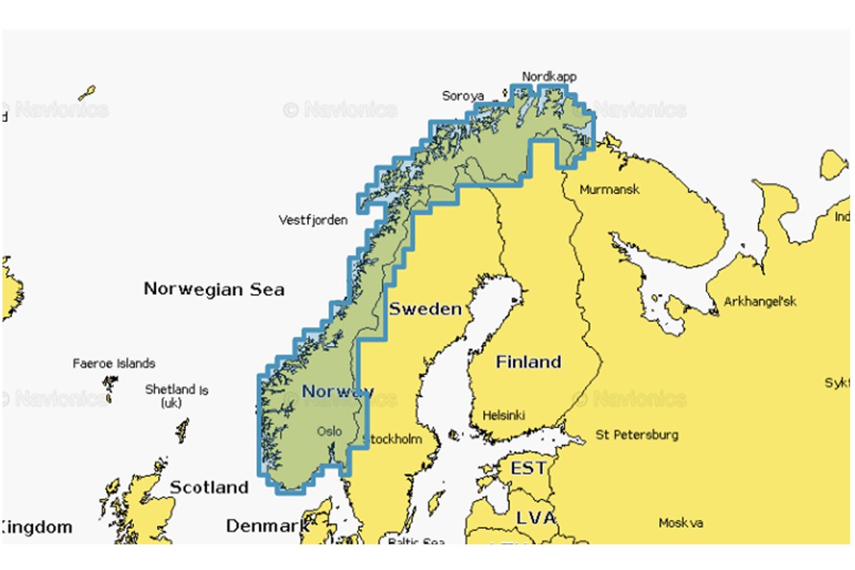 Navionics+ Mapy Norsko, jezera a řeky - Vnitrozemí