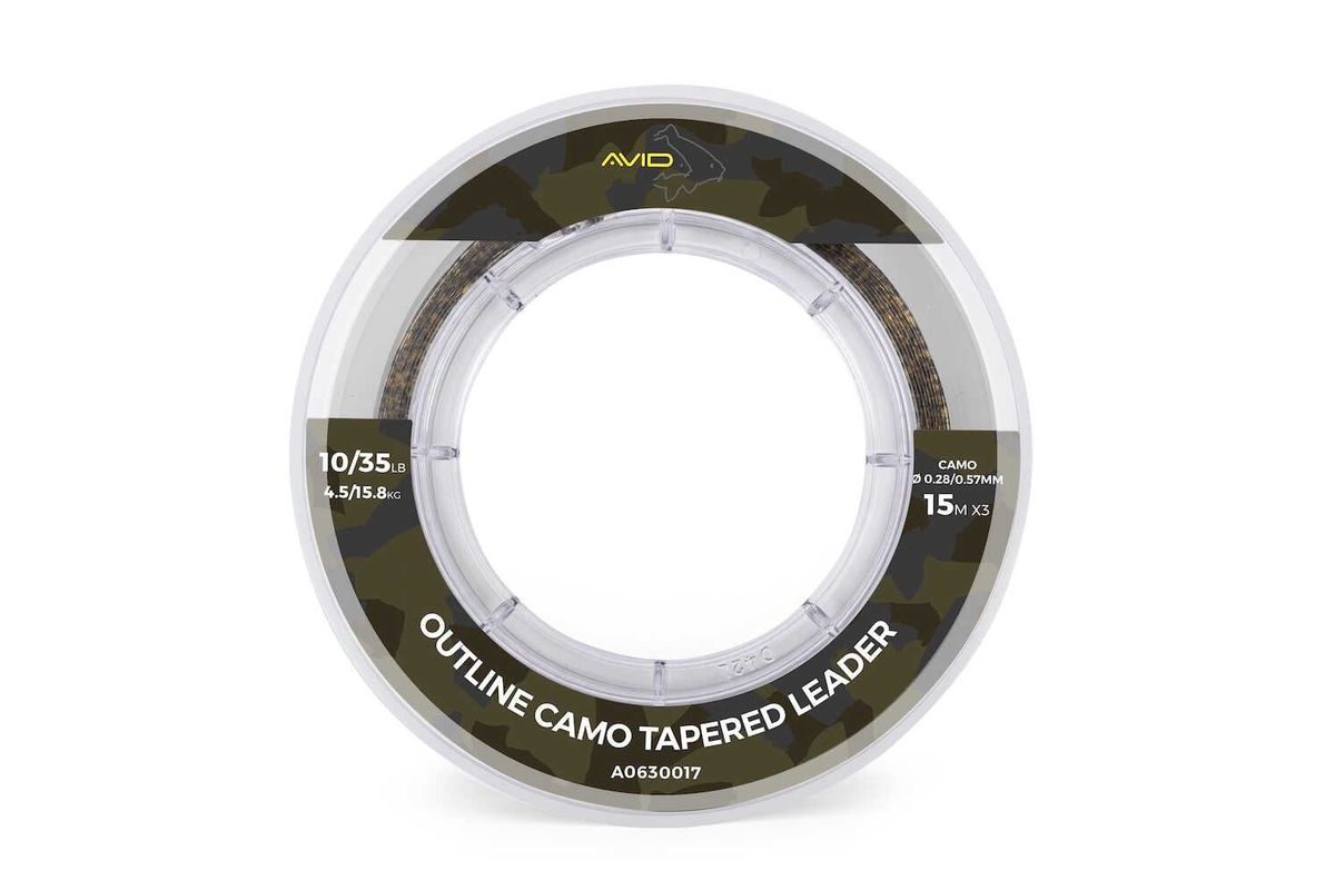 Avid Carp Ujímaný Šokový Vlasec Outline Tapered Leader Camo | Chyť a pusť