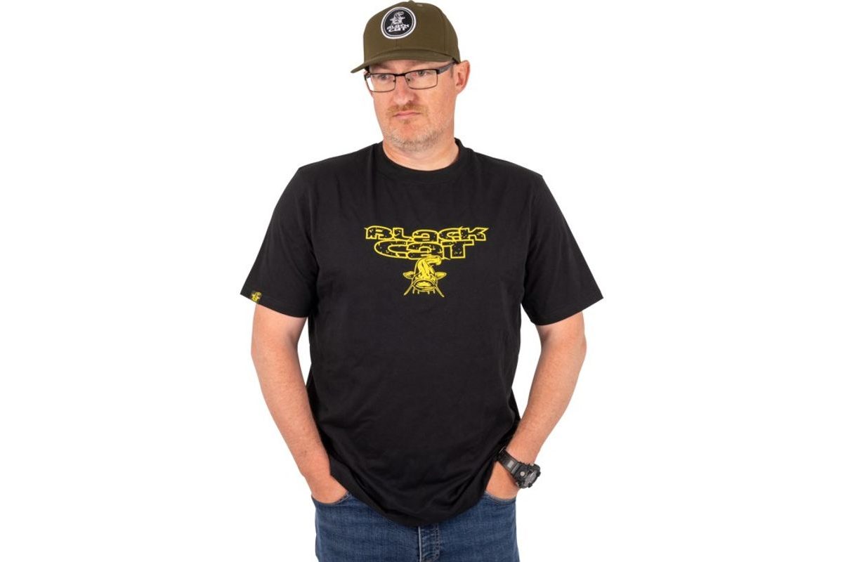 Black Cat Triko Distressed Logo Black Tee