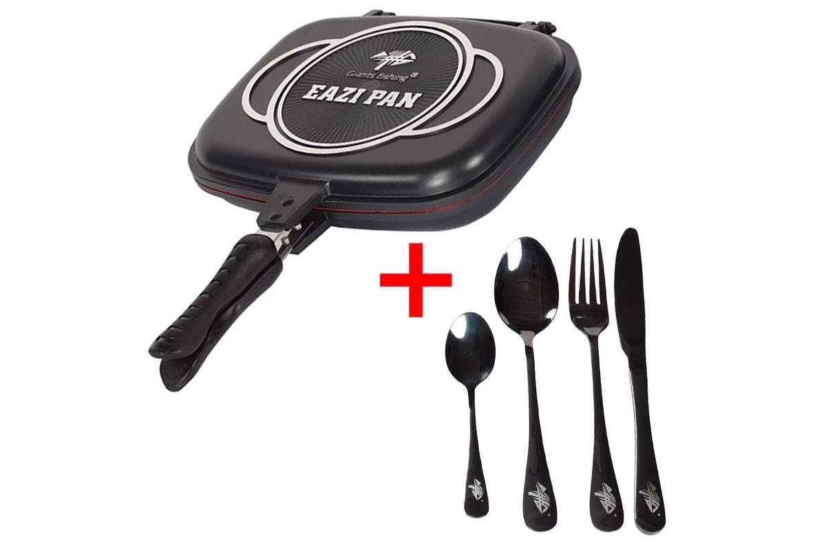 Giants fishing Akční set Pánev na vaření Eazi Pan Large + Sada nerezových příborů