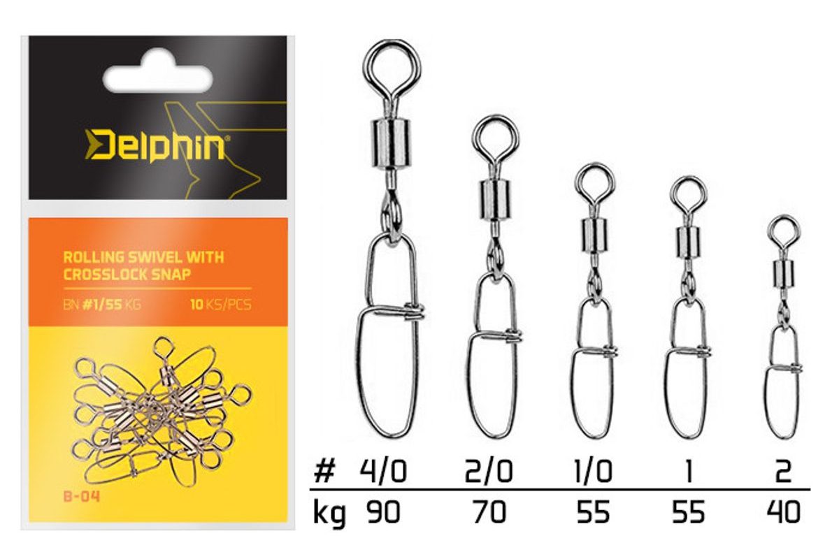 Delphin Karabinka s obratlíkem Rolling Swivel with Crosslock Snap B-04 10ks