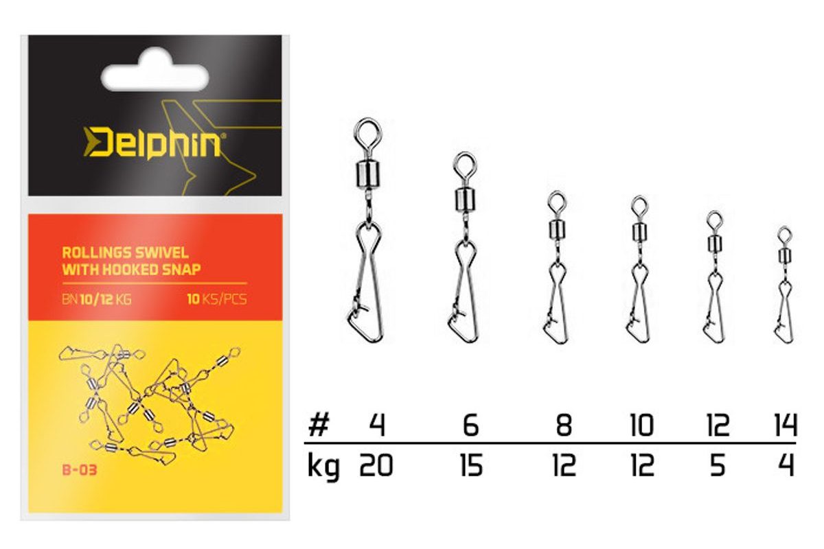 Delphin Karabinka s obratlíkem Rollings Swivel with Hooked Snap B-03 10ks