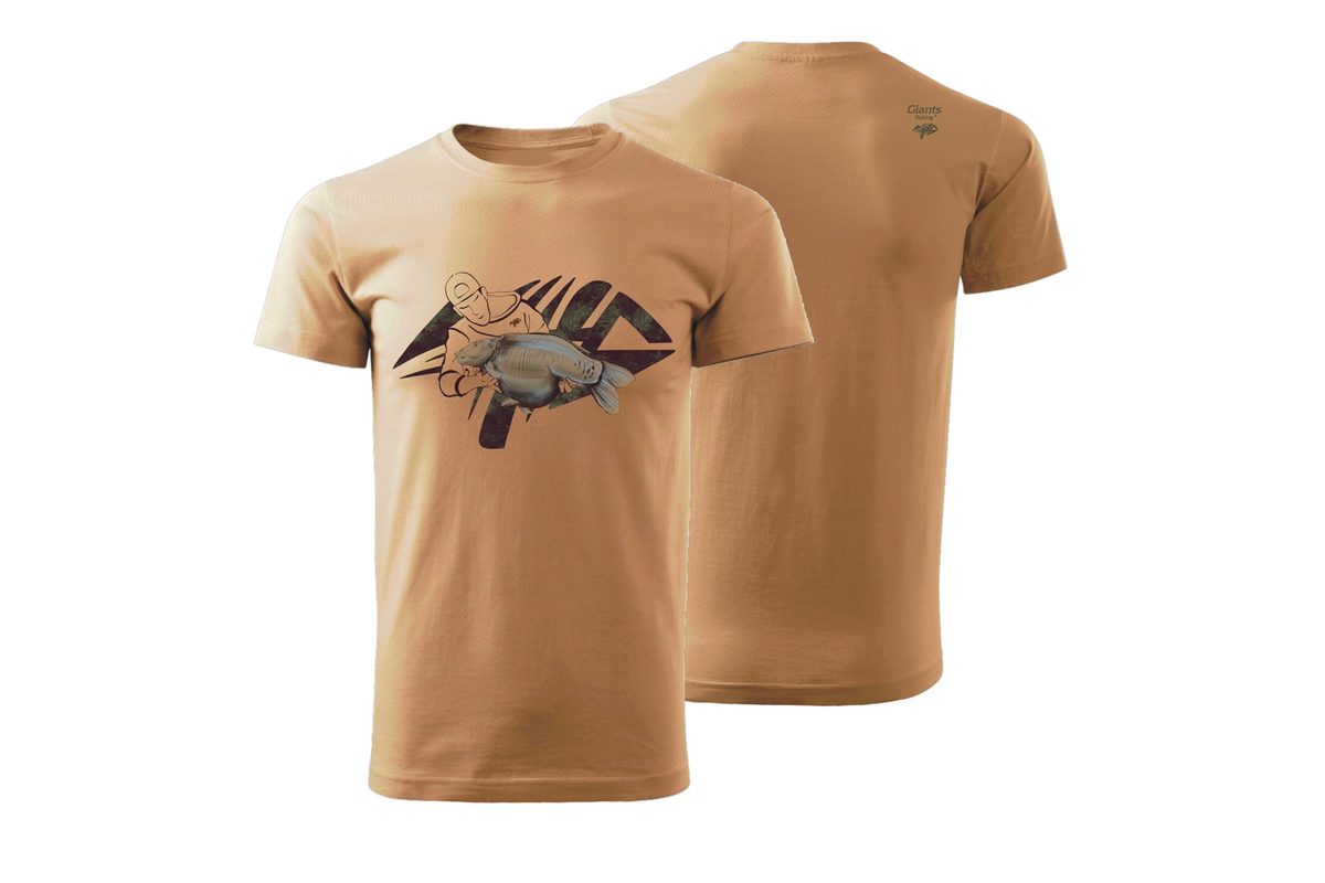Giants fishing Tričko pánské béžové Rybář s kaprem