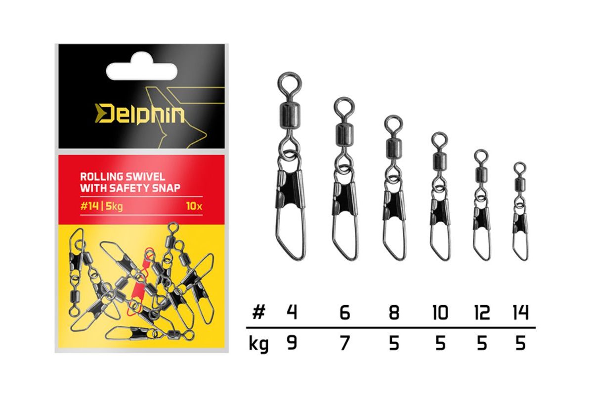 Delphin Karabinka s obratlíkem Rolling swivel with safety snap 10ks