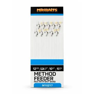 Mikbaits Method Feeder fluorocarbonové nadväzce s elastickým krúžkom 10ks