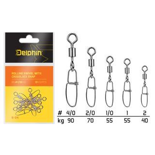 Delphin Karabinka s obratlíkem Rolling Swivel with Crosslock Snap B-04 10ks