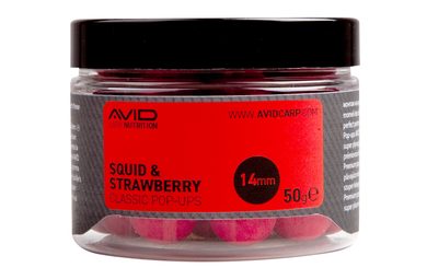 Avid Plávajúce boilies Classic Pop-Up Squid & Strawberry 14mm 50g