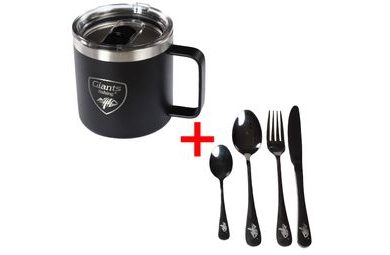 Giants fishing Akčný set Nerezový thermo hrnček 400ml + Sada nerezových príborov