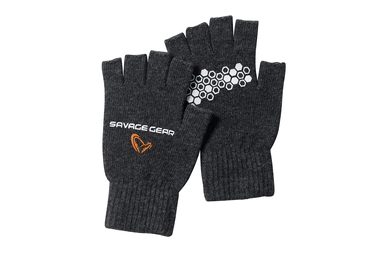 Savage Gear Rukavice Knitted Half Finger Glove Dark Grey Melange