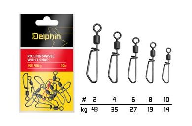 Delphin Karabinka s obratlíkem Rolling swivel with T snap 10ks