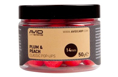 Avid Plávajúce boilies Classic Pop-Ups Plum & Peach 14mm 50g