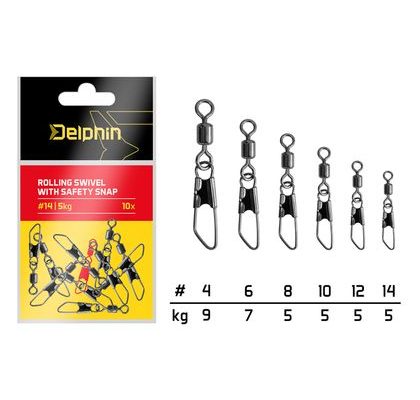 Delphin Karabínka s obratlíkom Rolling swivel with safety snap 10ks