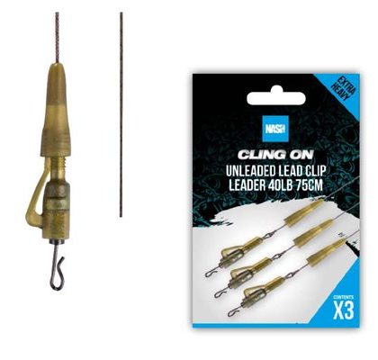Nash Montáž Cling On Unleaded Lead Clip Leader 40lb 75cm 3ks