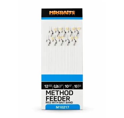 Mikbaits Method Feeder fluorocarbonové nadväzce s elastickým krúžkom 10ks