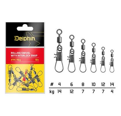 Delphin Karabínka s obratlíkom Rolling swivel s interlock snap 10ks