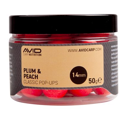 Avid Plávajúce boilies Classic Pop-Ups Plum & Peach 14mm 50g